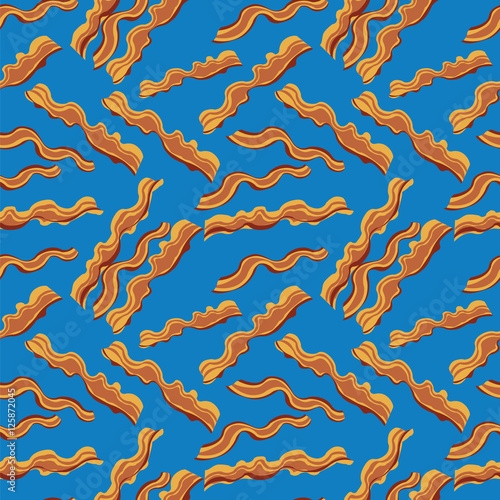 Blue bacon vector textile print food seamless pattern.