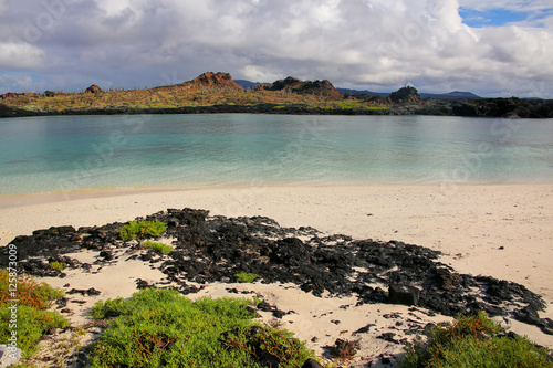 Santiago island seen from the beach of Chinese Hat island, Gala