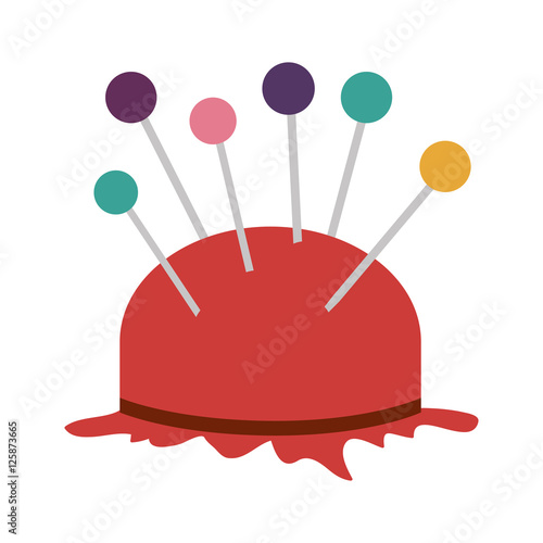 pincushion with colorful pins icon over white background. tailor shop design. vector illustration