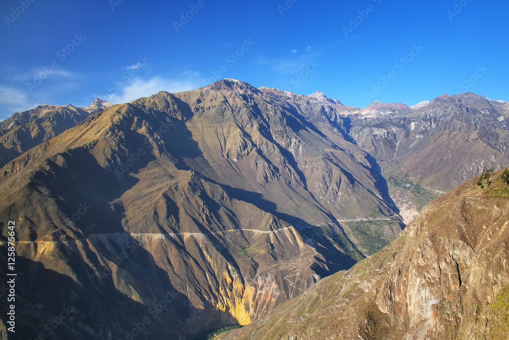 View of Colca Canyon from overlook near Cabanaconde in Peru
