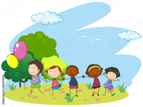 Children holding hands in the park