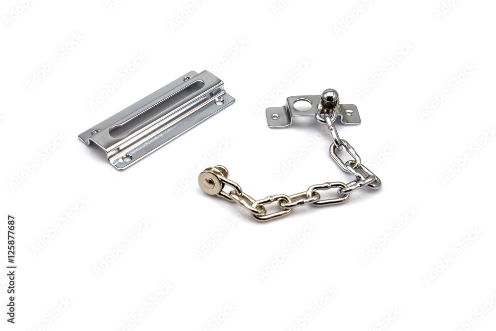 A Part of Stainless steel door chain isolated A Part of Stainless steel door chain isolated