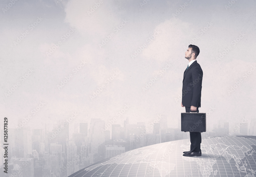 man standing in front of city landscape