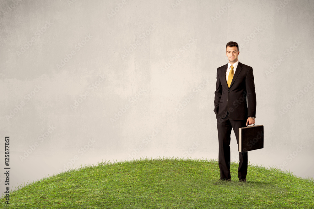 man standing in front of city landscape