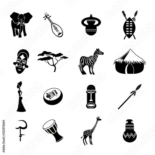 Collection of african ethnic vector icon isolated on white background. Africa icon for website, tourism, travel, mobile phones and social networks.