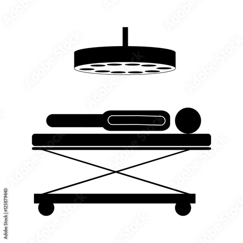 silhouette of man lying on a stretcher in surgery room icon over white background. vector illustration