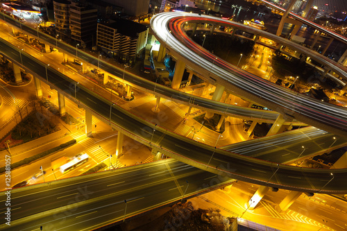Aerial photography at Shanghai viaduct overpass bridge of night