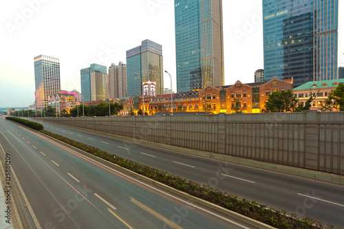 City building street scene and road surface