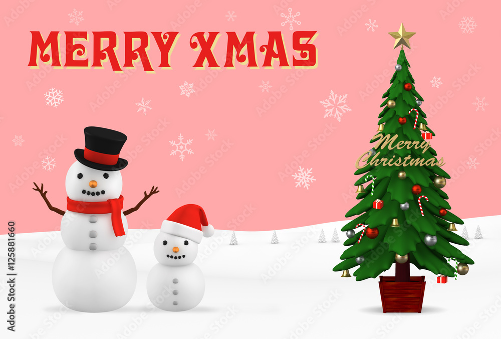 Christmas card with snowmen and christmas tree Christmas card with snowmen and christmas tree