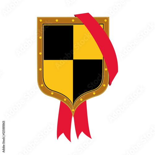 yellow and black security shield icon over white background. vector illustraiton