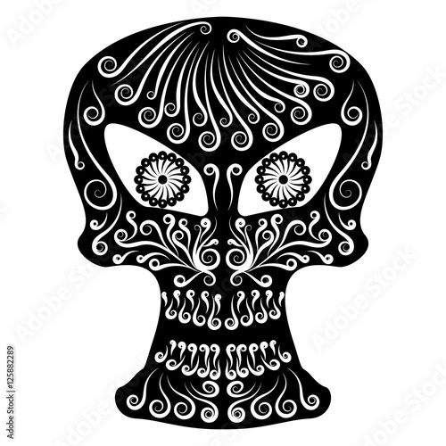 Mexican sugar skull with color ornament for Day of dead