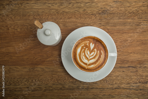 coffee on wood background.