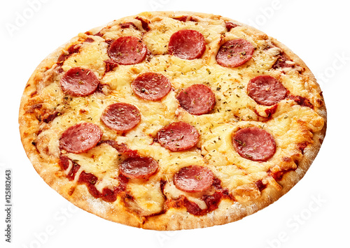 Tasty salami Italian pizza on a thick pastry base