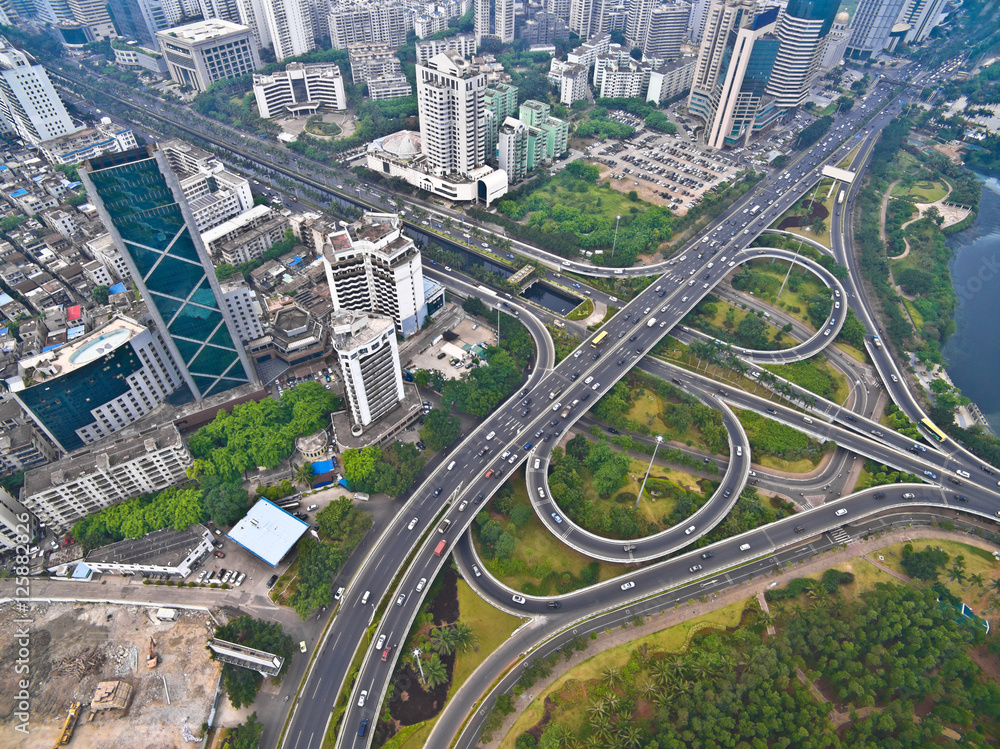 Naklejka premium Aerial photography bird-eye view of City viaduct bridge road lan