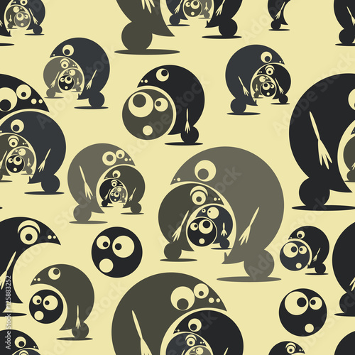 Seamless pattern with funny cute monsters. Vector