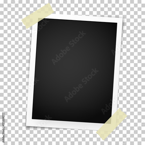 Realistic photo frame with straight edges on sticky tape