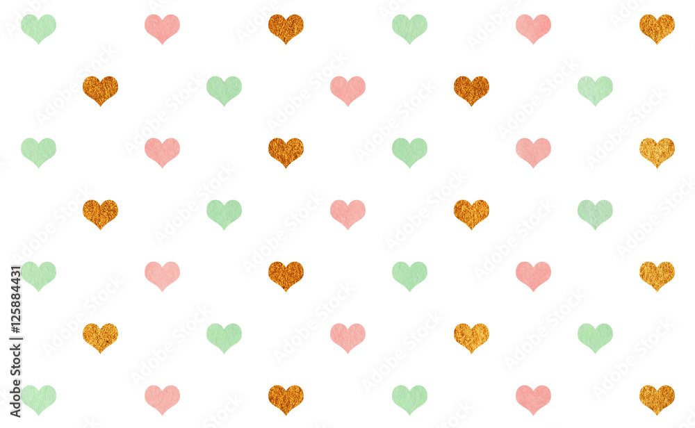 Watercolor hearts on white background pattern. Watercolor hearts on white background pattern.