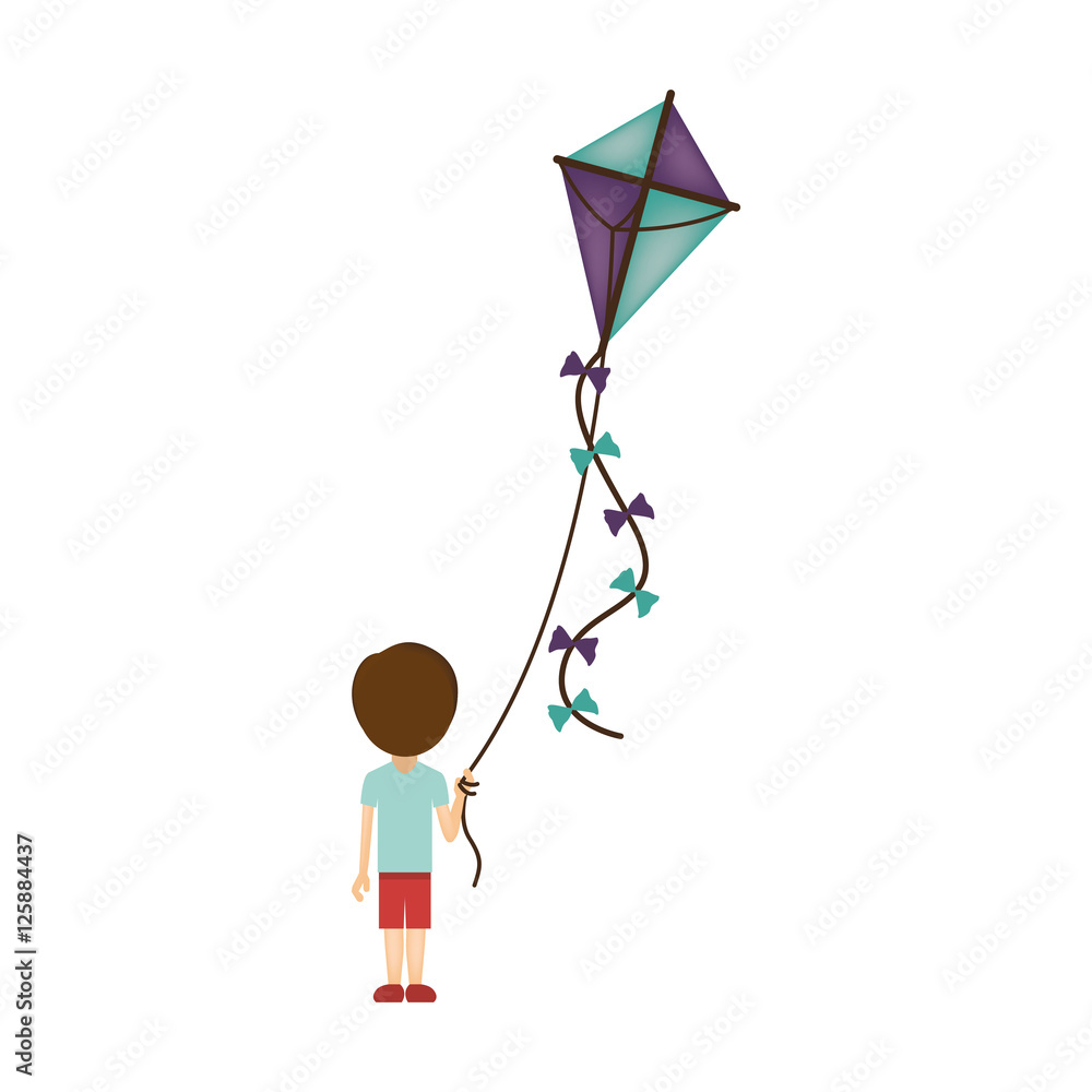 Kite Anim cartoon boy flying a colorful kite with bowties over white background ...