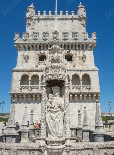 Lisbon, Portugal. The Belem tower (or Tower of Saint Vincent) close to the Tagus river and Atlantic ocean
