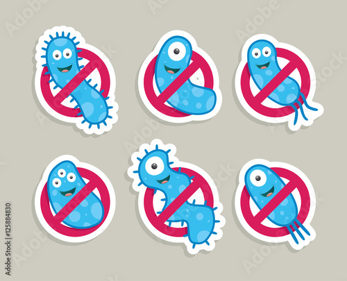 Antibacterial sign with blue bacteria. Isolated vector illustration.
