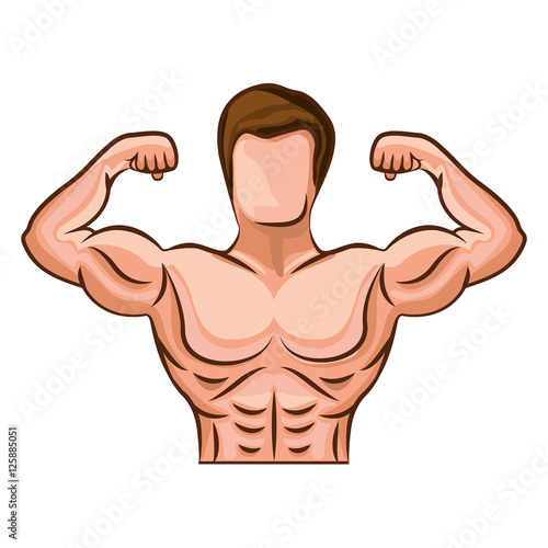 cartoon Man bodybuilding muscles over white background. isolated flat vector illustration