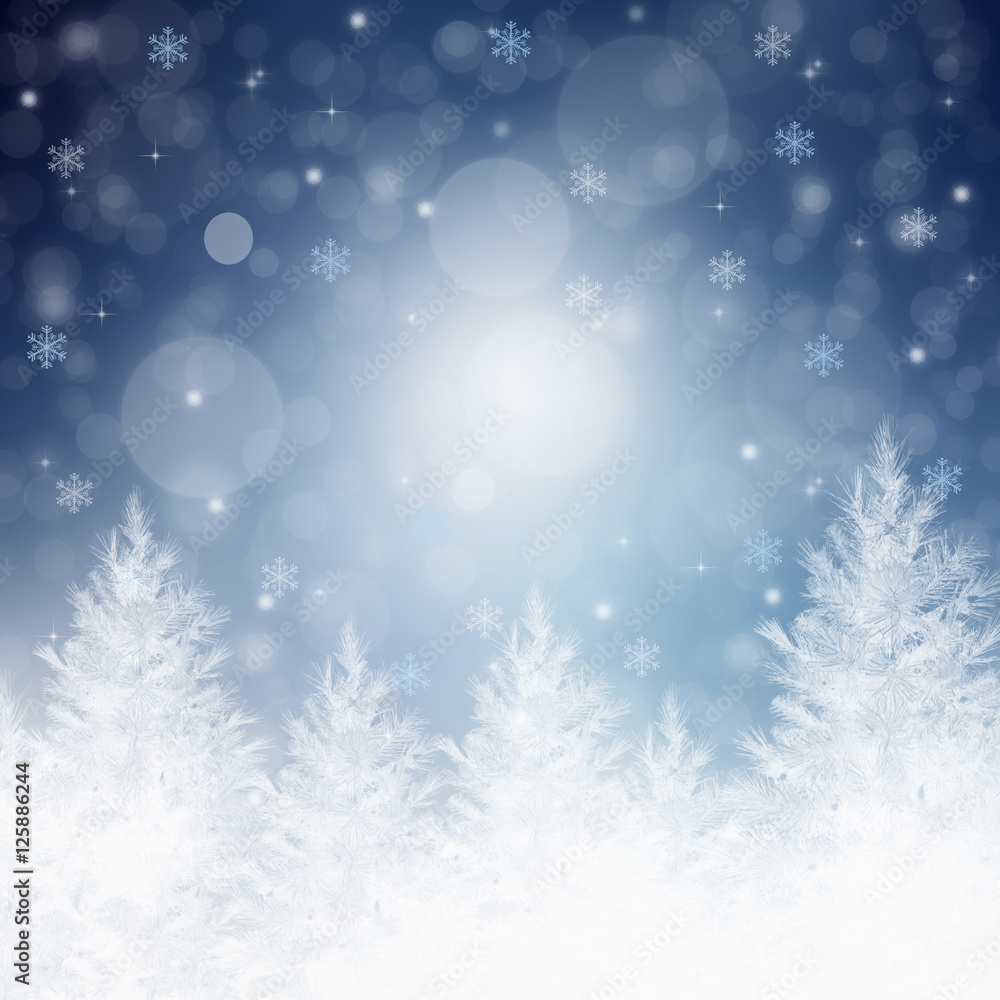 Christmas elegant card with snow and fir trees