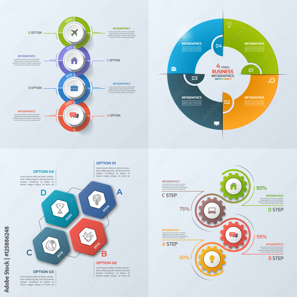 Set of 4 business infographic template with 4 steps