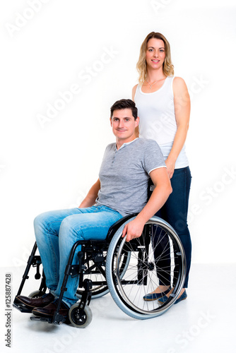disabled man in wheelchair and his wife