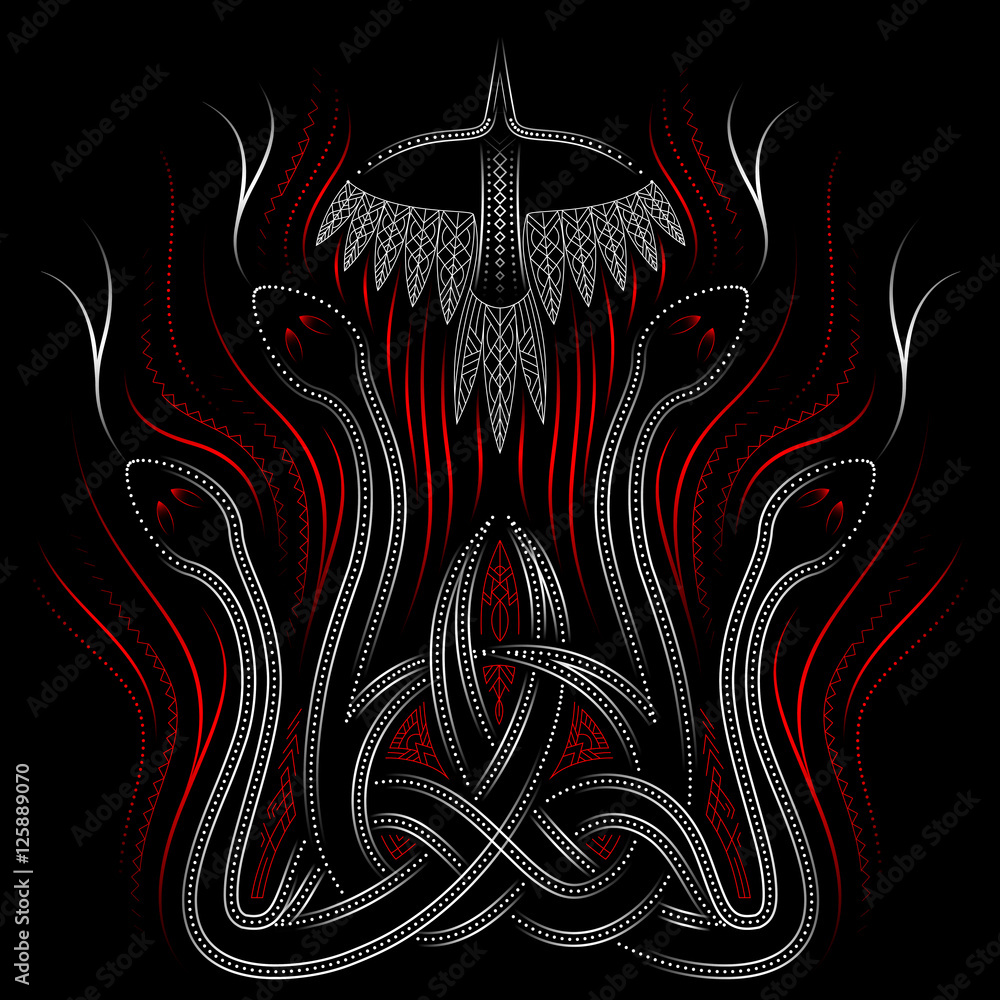 Naklejka premium Celtic ornament with serpents and birds, use opacity mask, vector