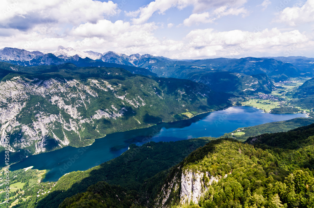 A view of the Lake Bohinj and the surrounding southern Alps mountains,Triglav national park, Slovenia