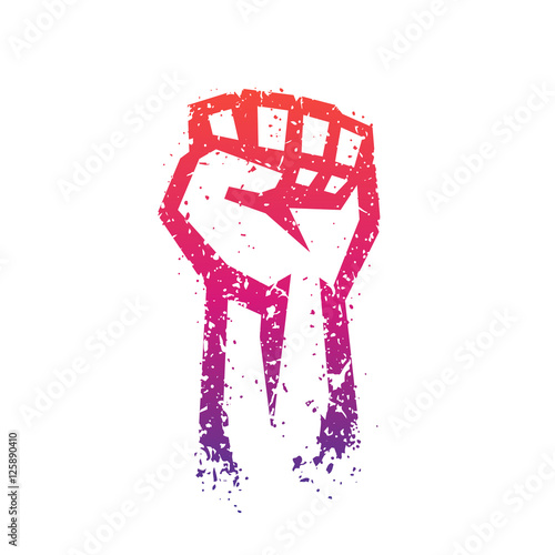 Fist held high in protest, hand raised up outline, revolt symbol