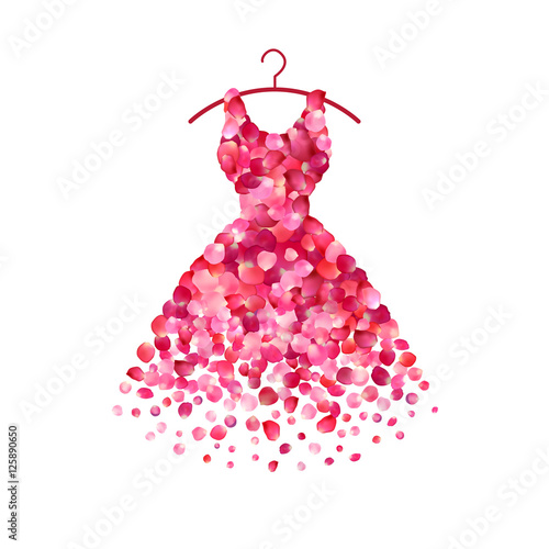 Dress of pink rose petals. Vector icon