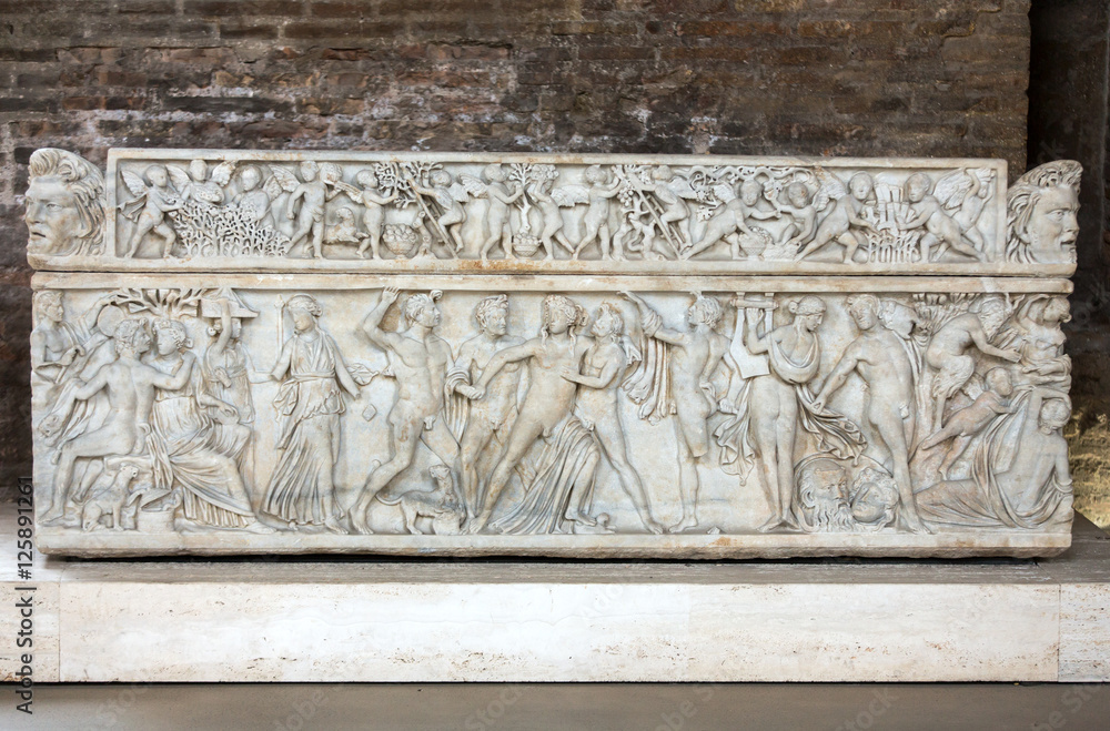 Ancient sarcophagus in the baths of Diocletian in Rome. Italy