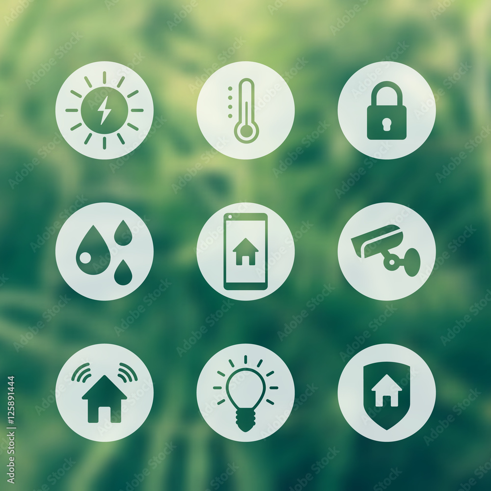 Smart house icons set, round pictograms Smart house icons set, round pictograms