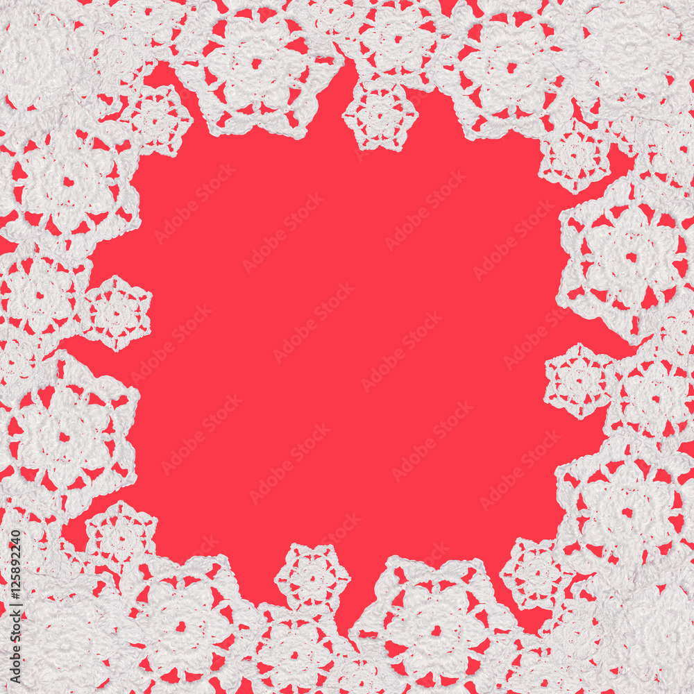 Decorative snowflakes crocheted from white threads. Isolated Decorative snowflakes crocheted from white threads. Isolated