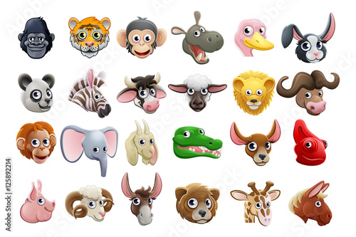 Cartoon Animal Faces Icon Set