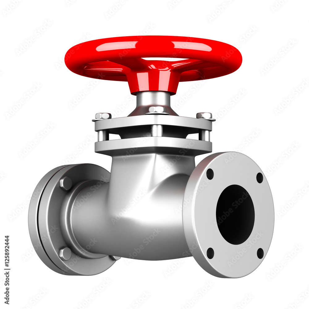 Pipe with a red valve isolated on white background