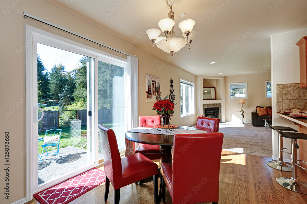 Fototapeta premium Dining area with nice red leather chairs