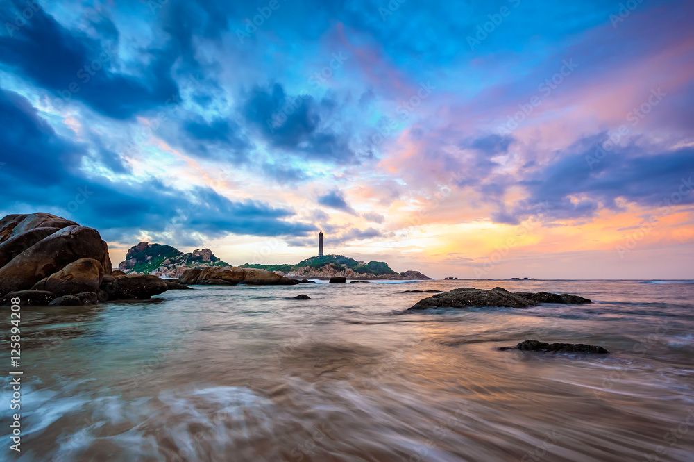 Sunrise over Ke Ga lighthouse built during French domination in Binh Thuan province, Vietnam.