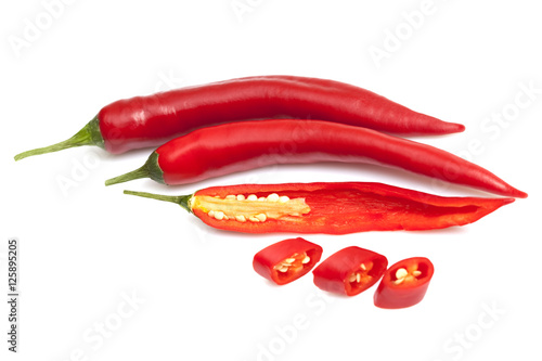 Red chili peppers on a white background
