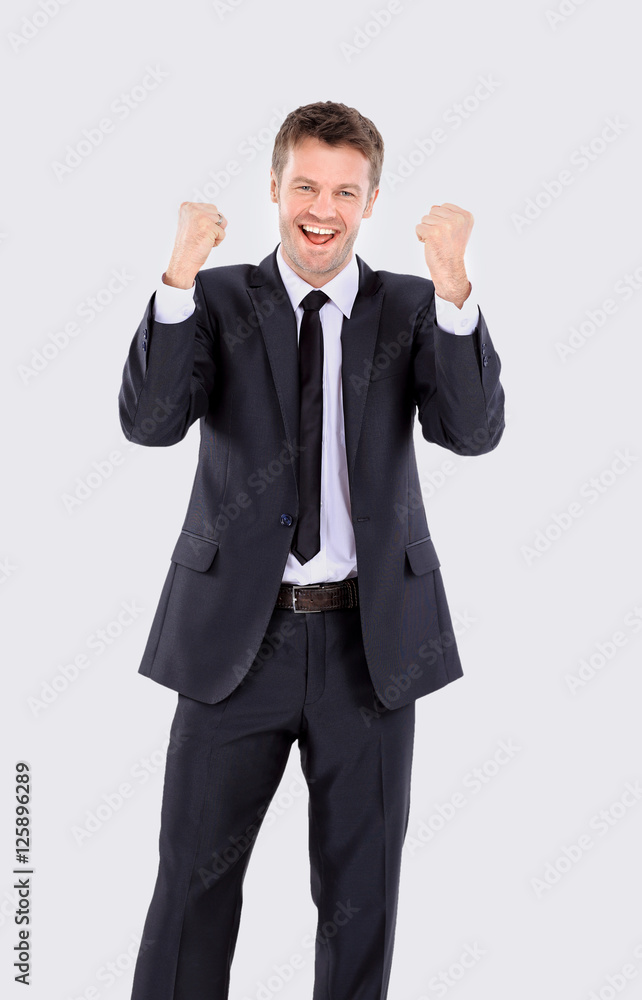 Lucky handsome business man celebrating. Winner laughing man Lucky handsome business man celebrating. Winner laughing man