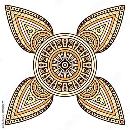 Hindu motifs mandala in shades of ivory yellow & light orange.