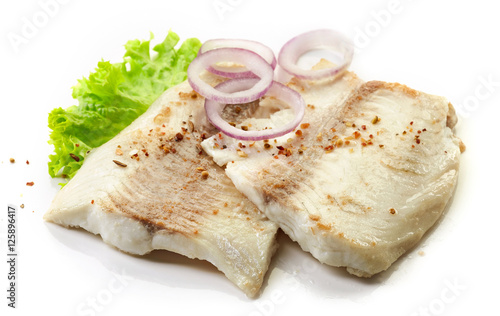 Photography roasted bream fish fillets on white background