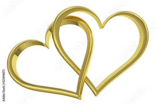 Couple of chained golden hearts front view