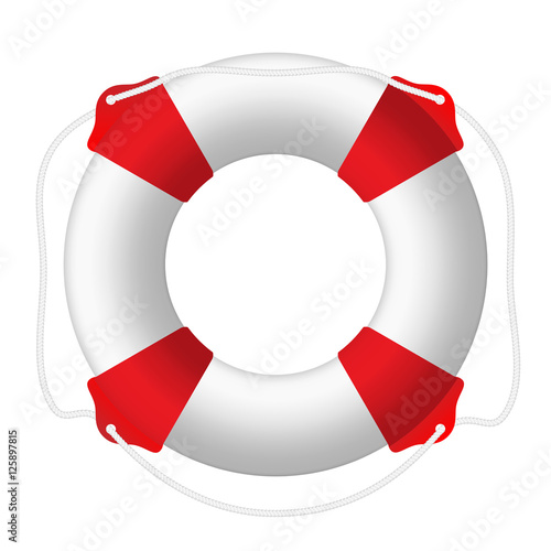 White lifebuoy, red stripes, rope. Isolated Vector Illustration