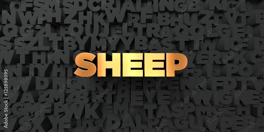 Sheep - Gold text on black background - 3D rendered royalty free stock picture. This image can be used for an online website banner ad or a print postcard.