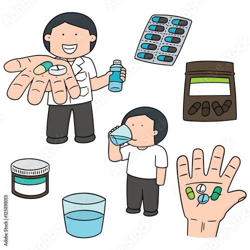 vector set of taking medicine