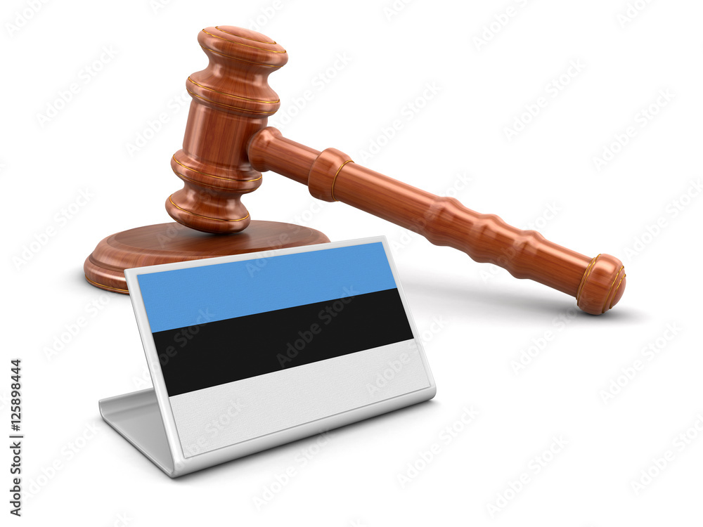 3d wooden mallet and Estonian flag. Image with clipping path
