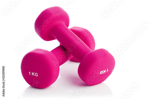 Two dumbbells on a white background