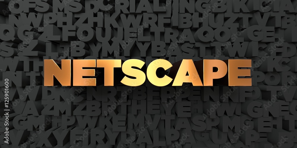 Netscape Gold text on black background 3D rendered royalty free stock picture. This image